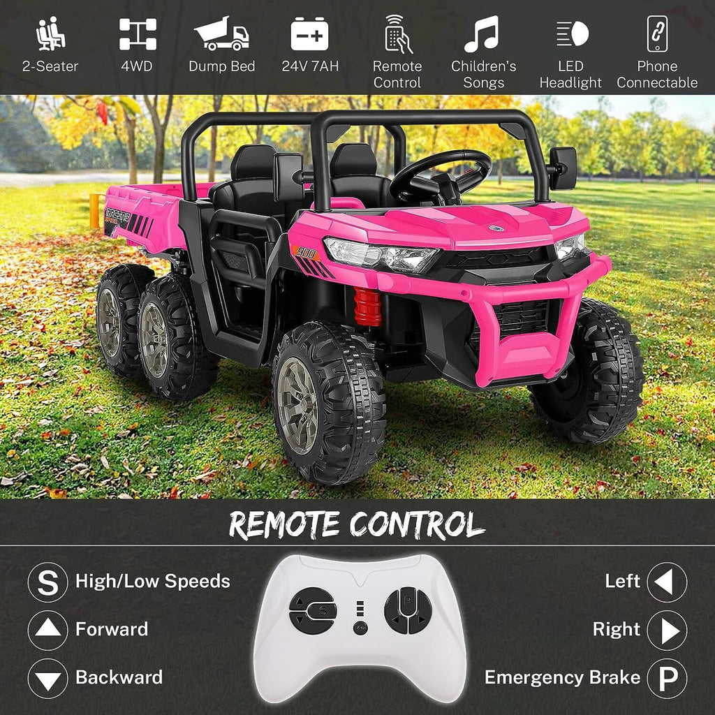 Hikole 24V 2-Seater Battery-Powered Kids Ride On Tractor with Dump Bed and RC Control