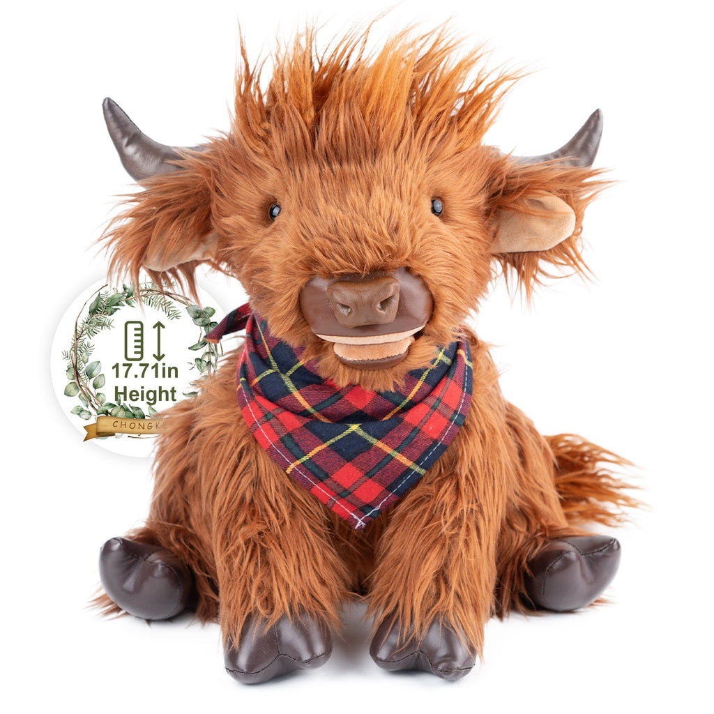 17.7 Inches Highland Cow Plush Handmade Collectable– Weighted Toy for Kids & Adults