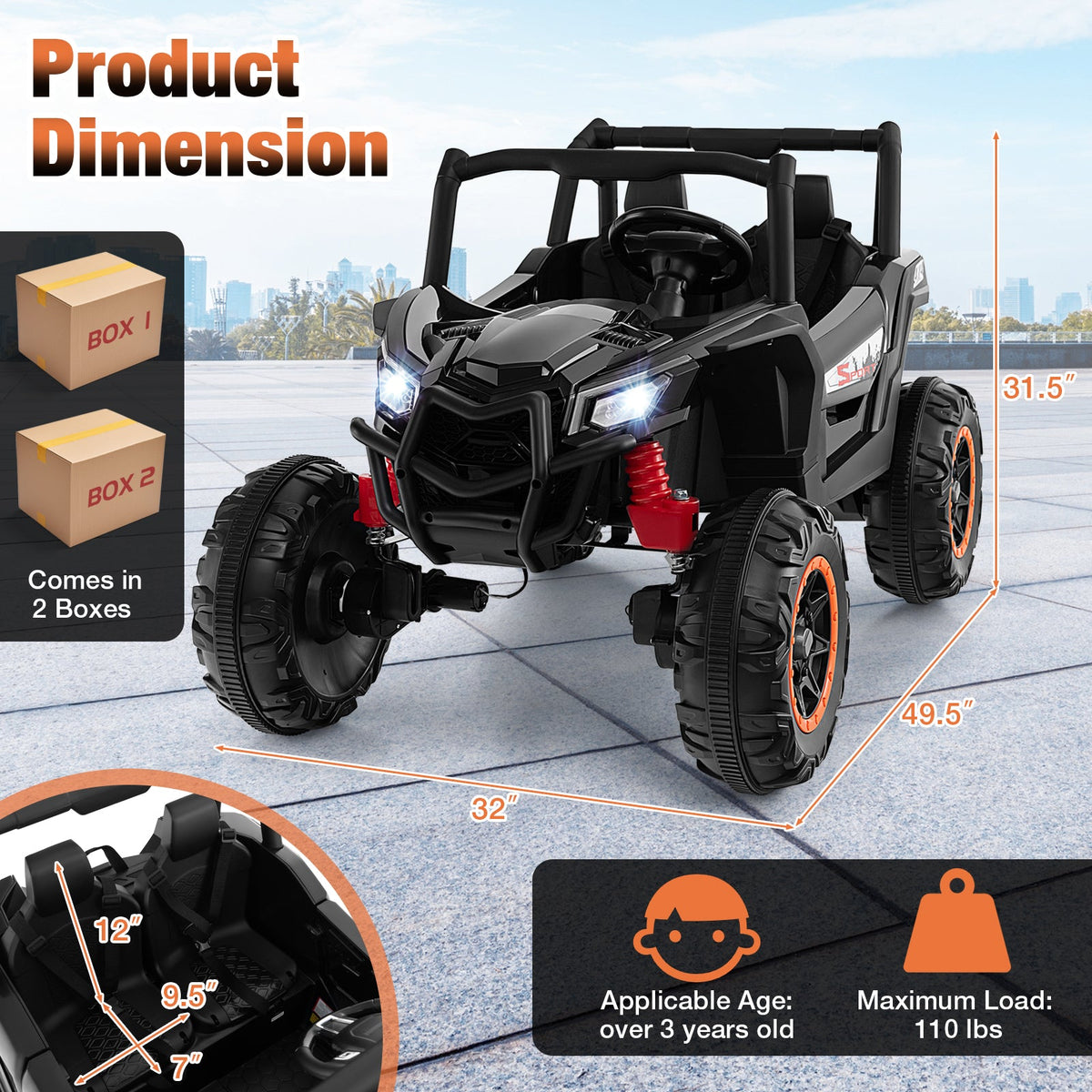 2-Seater Kids Ride on UTV with 2.4G Remote Control for over 3 Years Old Children