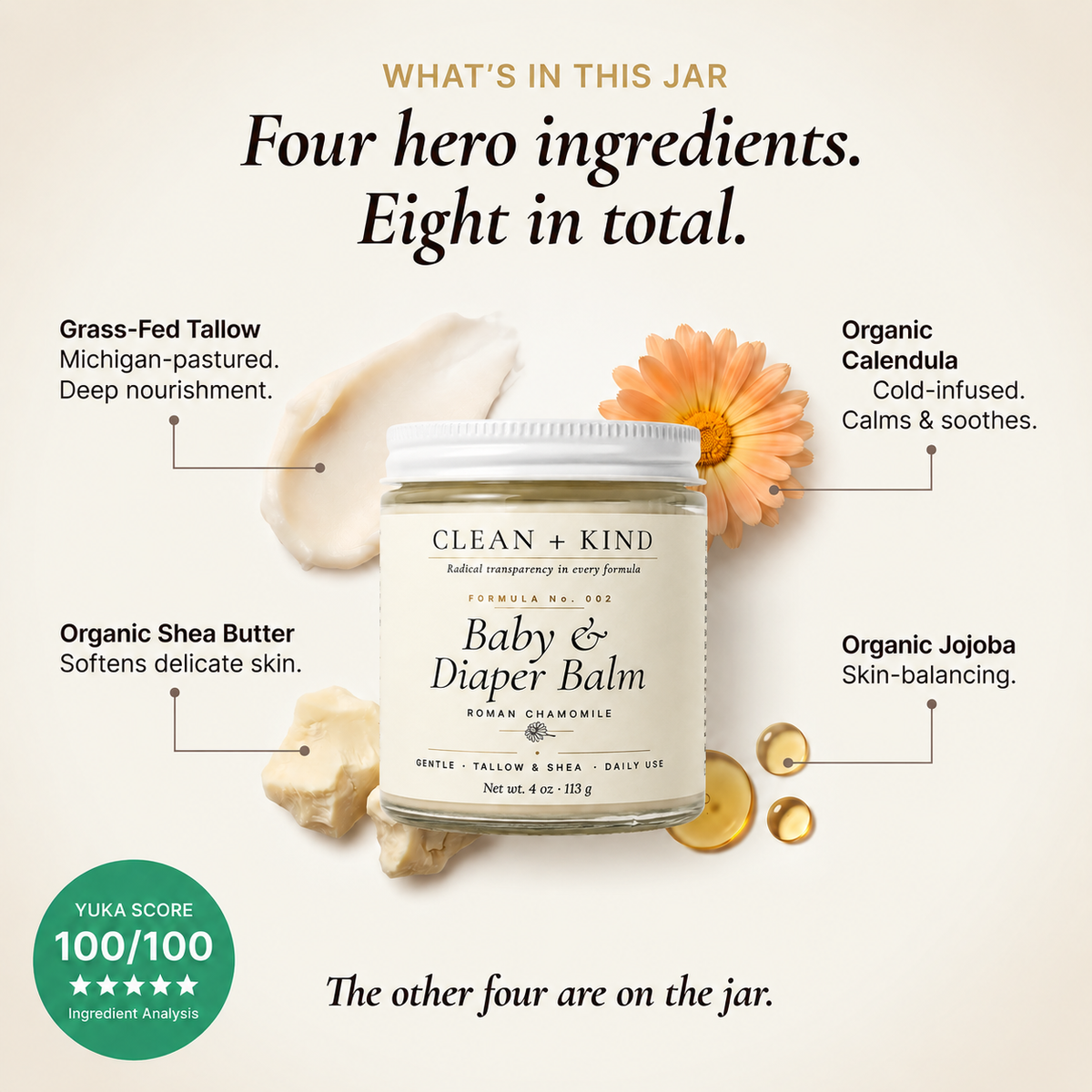 Baby & Diaper Balm — Grass-Fed Tallow, Shea & Roman Chamomile, 4 oz