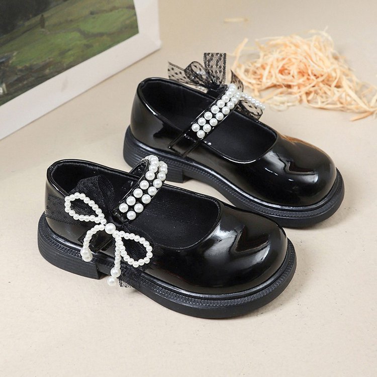 Girls' Leather Shoes, Pearl Bow Mary Princess Shoes, Soft Soled Shoes, Anti Slip Children's Casual Shoes