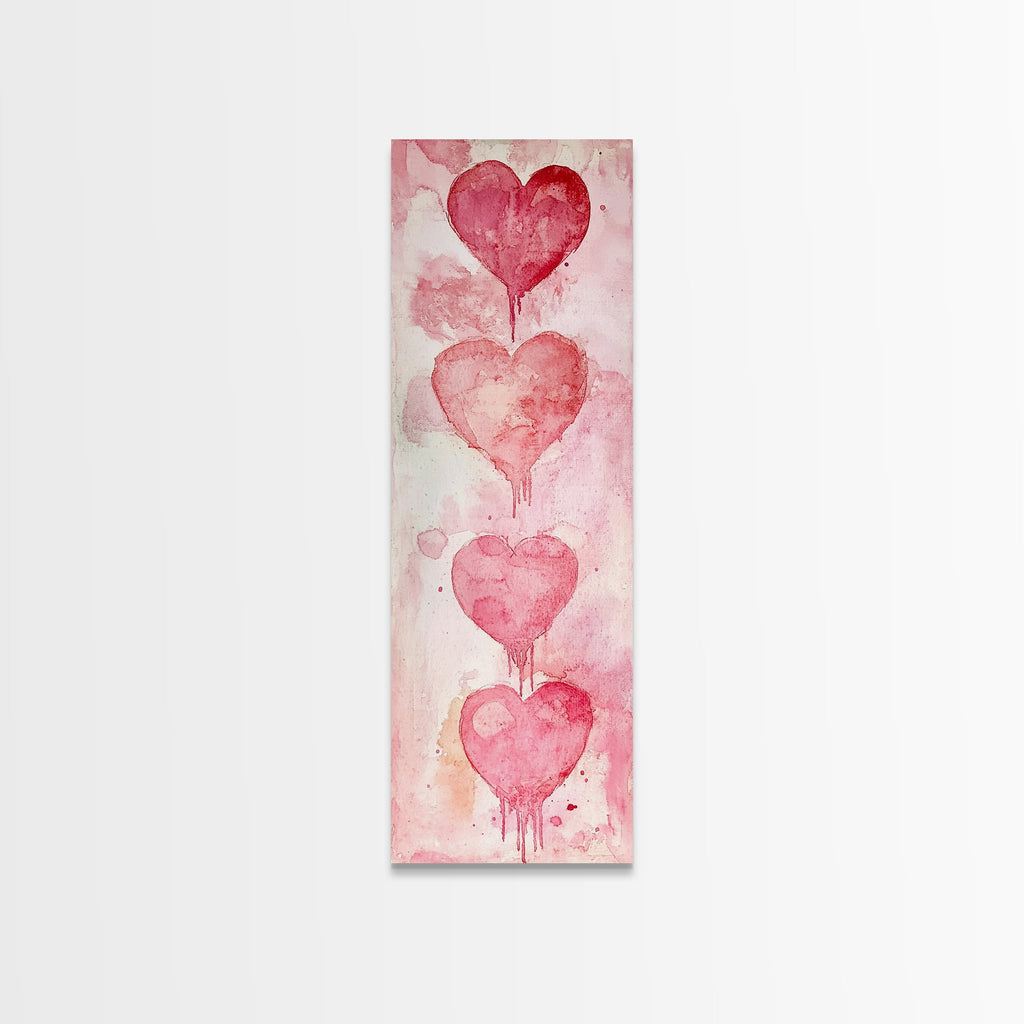 Watercolor Dripping Hearts Framed Canvas Print, Romantic Pink Abstract Art, Light Pink Wall Decor Valentine’s Day Gift Bedroom Art
