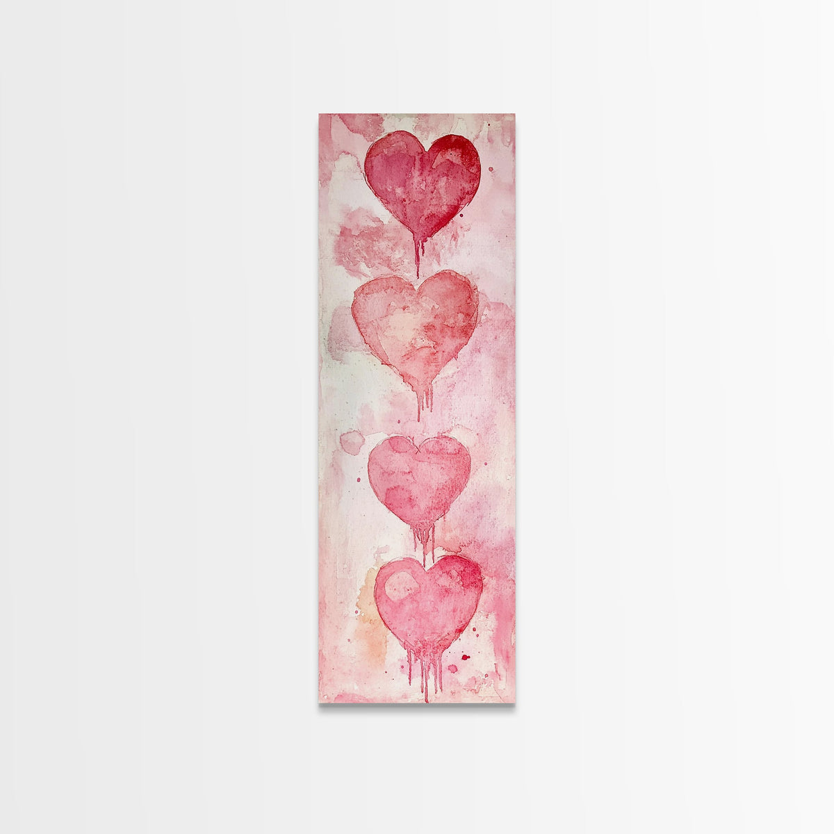 Watercolor Dripping Hearts Framed Canvas Print, Romantic Pink Abstract Art, Light Pink Wall Decor Valentine’s Day Gift Bedroom Art