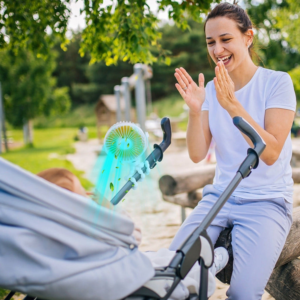 Portable Baby Stroller Fan Rechargeable Handheld Fan with Flexible Tripod Clip On Desktop Hanging Fan 3 Gear Speed 360¡ Tilt Head