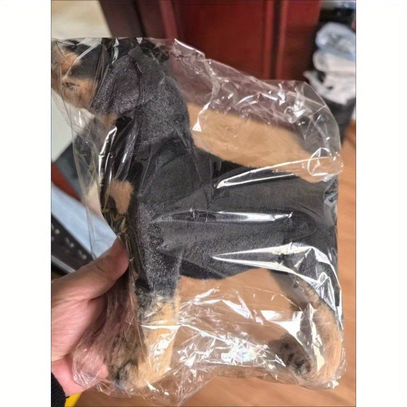 1pc Realistic Black & Tan Plush Dog - Lifelike Puppy Stuffed Animal, Soft Polyester Decorative Pet for Living Room & Bedroom, Gift for Pet Lovers