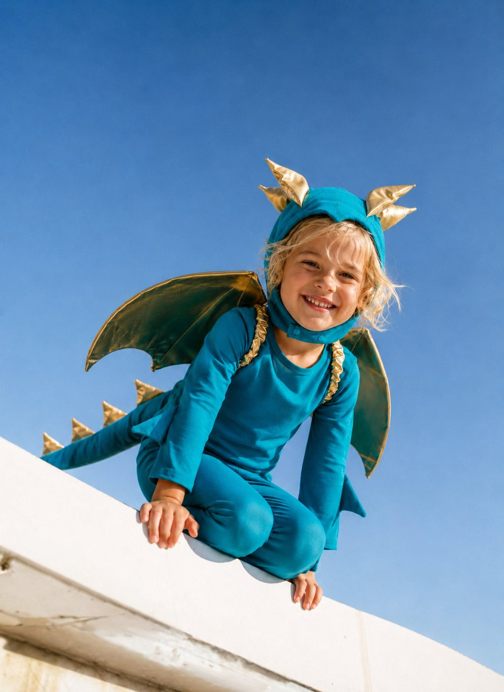 Jade Blue and Gold Dragon Costume