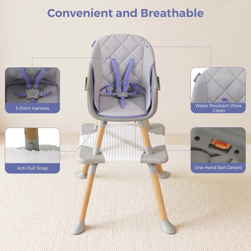 Momfann Baby High Chair with 5-Point Harness