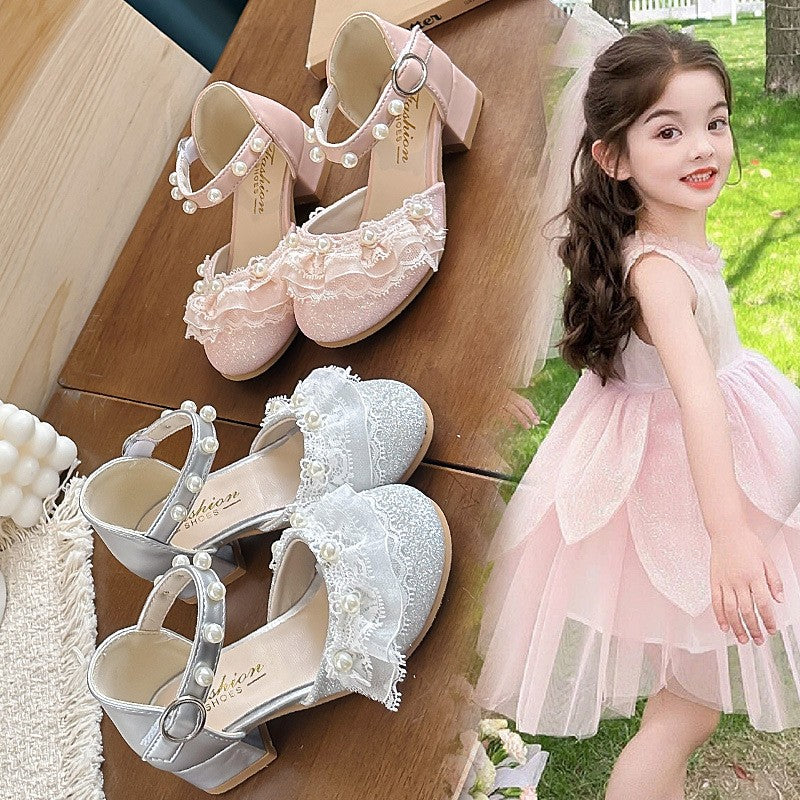 Girls' Pearl-Detail Closed-Toe Low-Heel Sandals