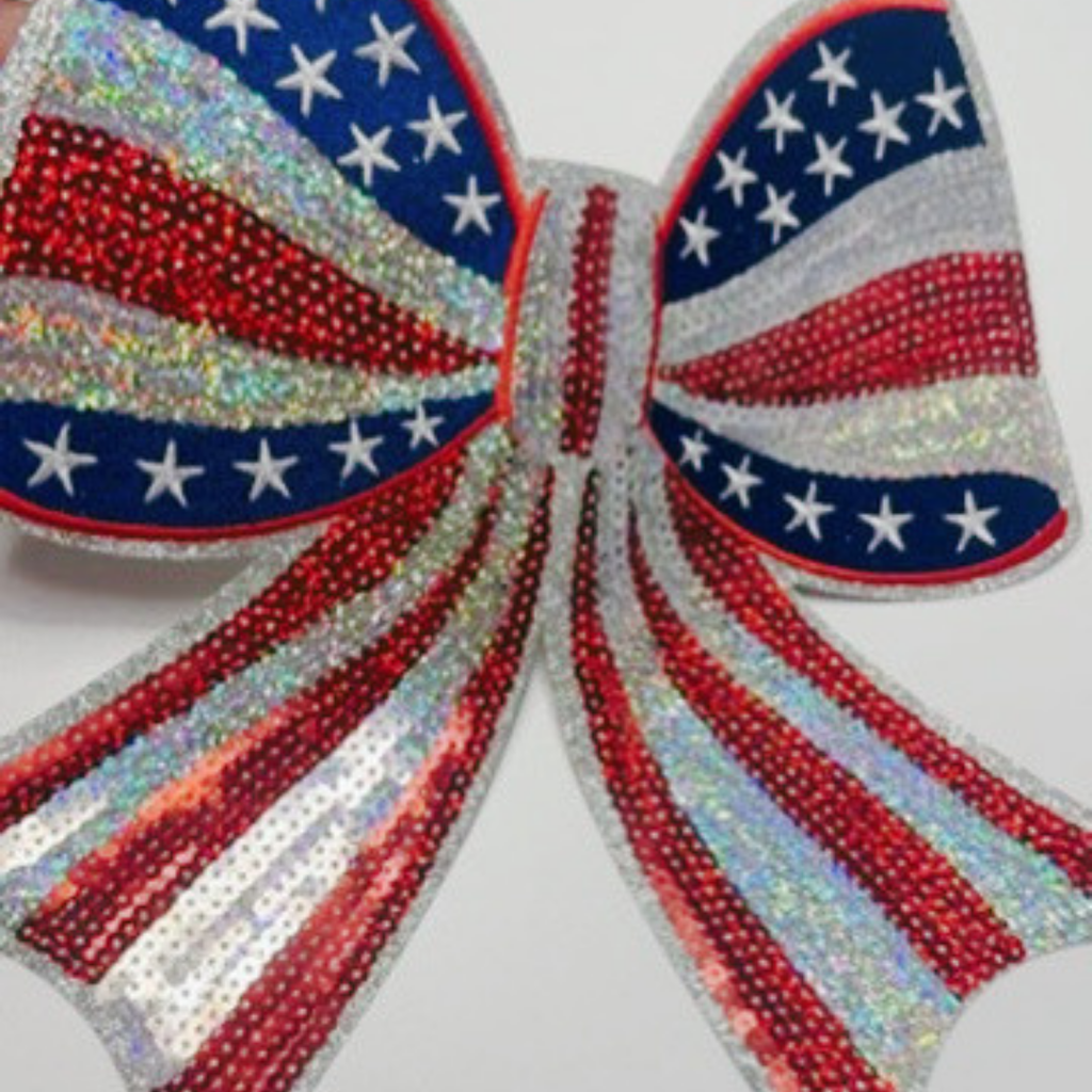 10" x 10” SEQUIN Patriotic Bow flag - Sequin Patch (USA) Red White & Blue