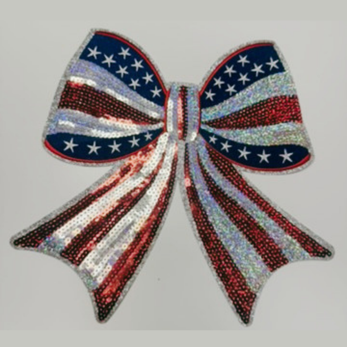 10" x 10” SEQUIN Patriotic Bow flag - Sequin Patch (USA) Red White & Blue