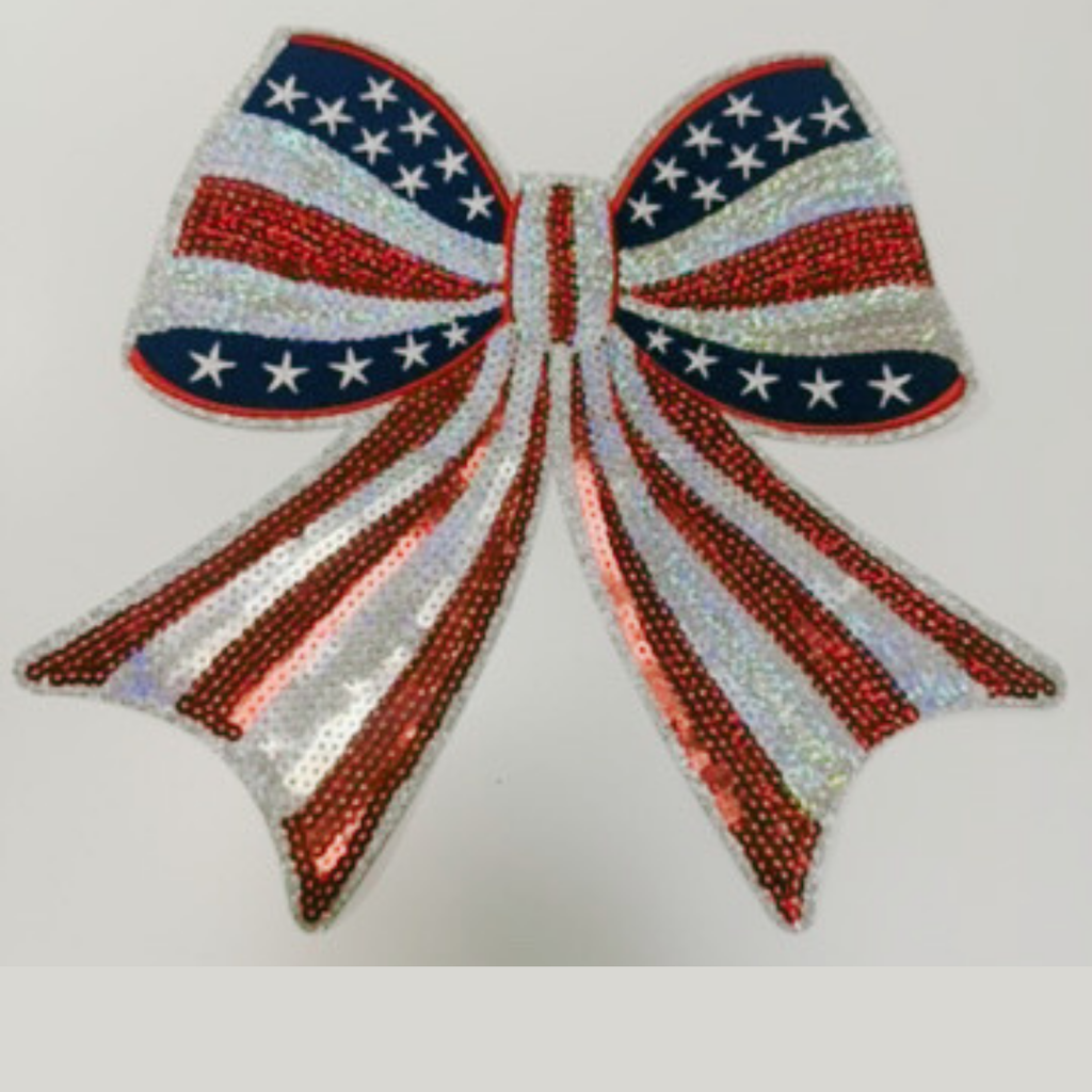 10" x 10” SEQUIN Patriotic Bow flag - Sequin Patch (USA) Red White & Blue