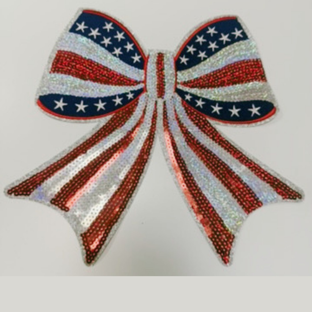10" x 10” SEQUIN Patriotic Bow flag - Sequin Patch (USA) Red White & Blue