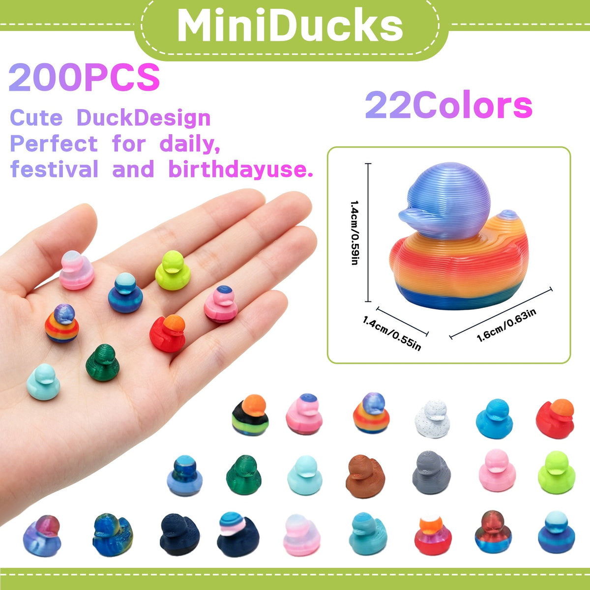 200PCS 3D Printed Mini Duck Figurines Random Assorted Color Tiny Ducks For DIY Crafts Party Favors Miniature Garden Decor Gift Fillers