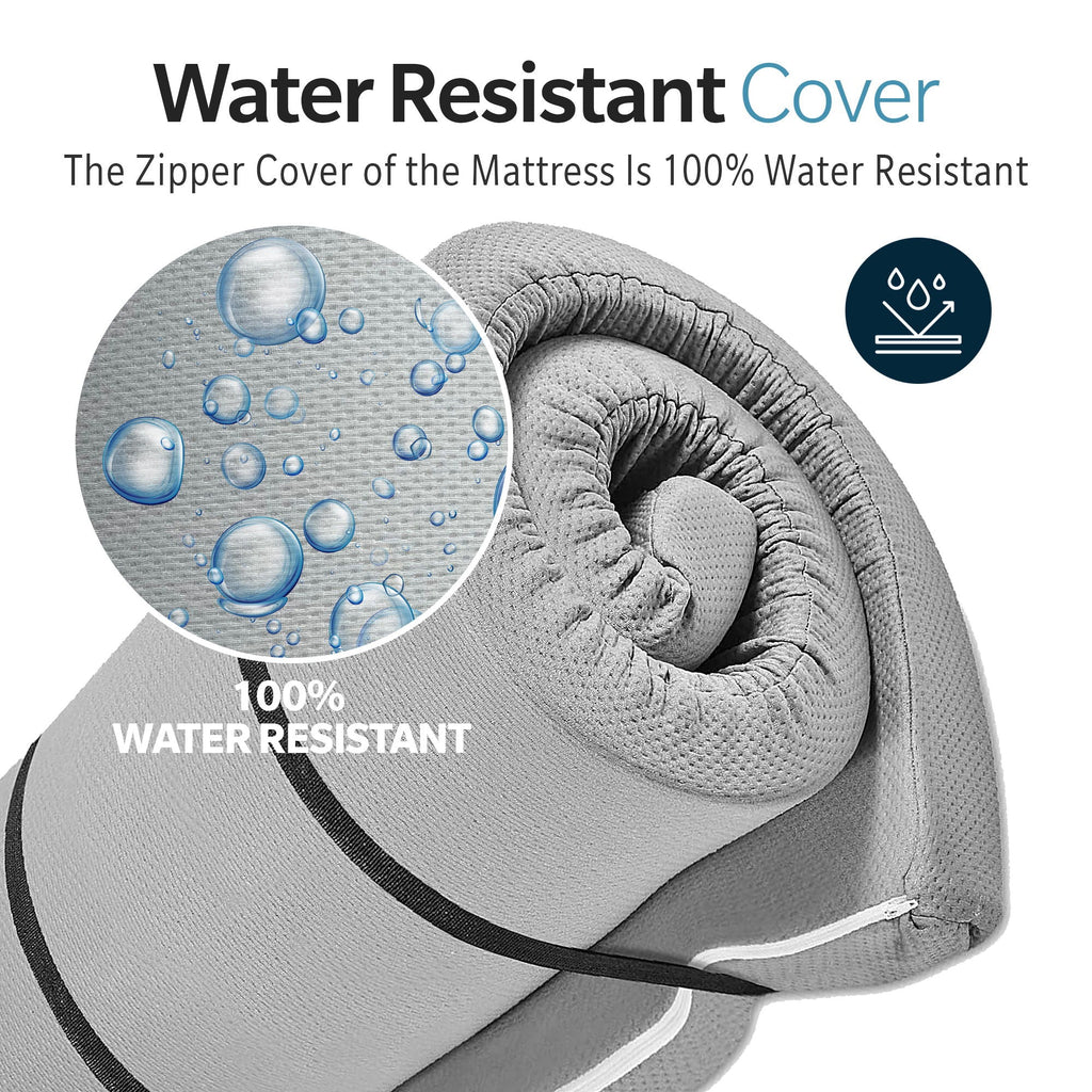 Memory Foam Camping Mattress Foldable, Portable With Water Resistant Cover - Gray