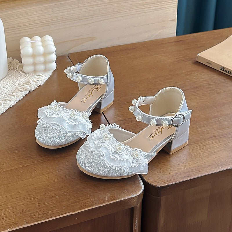 Girls' Pearl-Detail Closed-Toe Low-Heel Sandals