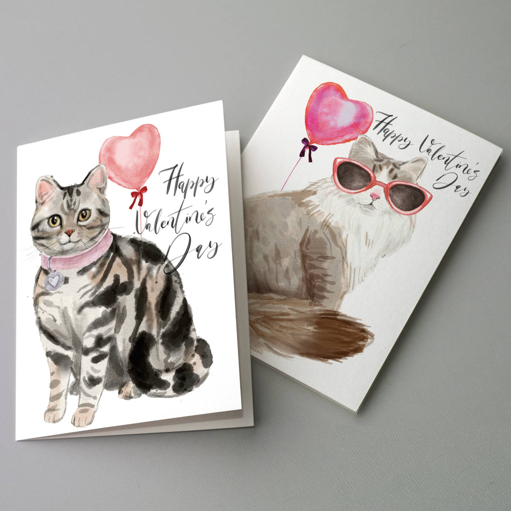 Valentine's Day Cat Greeting Cards, Set of 24