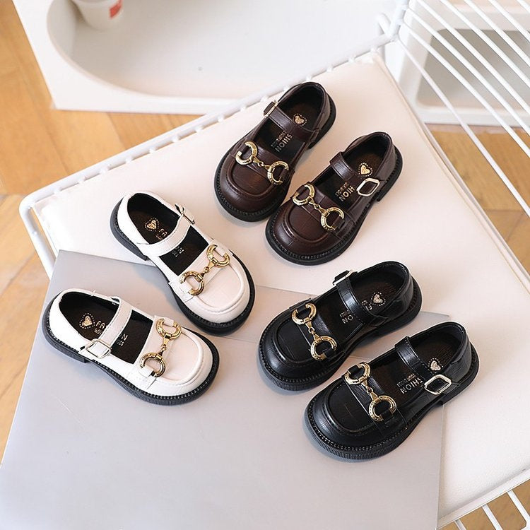 Girls’ PU Mary Jane Flats with Metal Buckle Detail