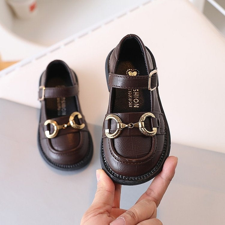 Girls’ PU Mary Jane Flats with Metal Buckle Detail