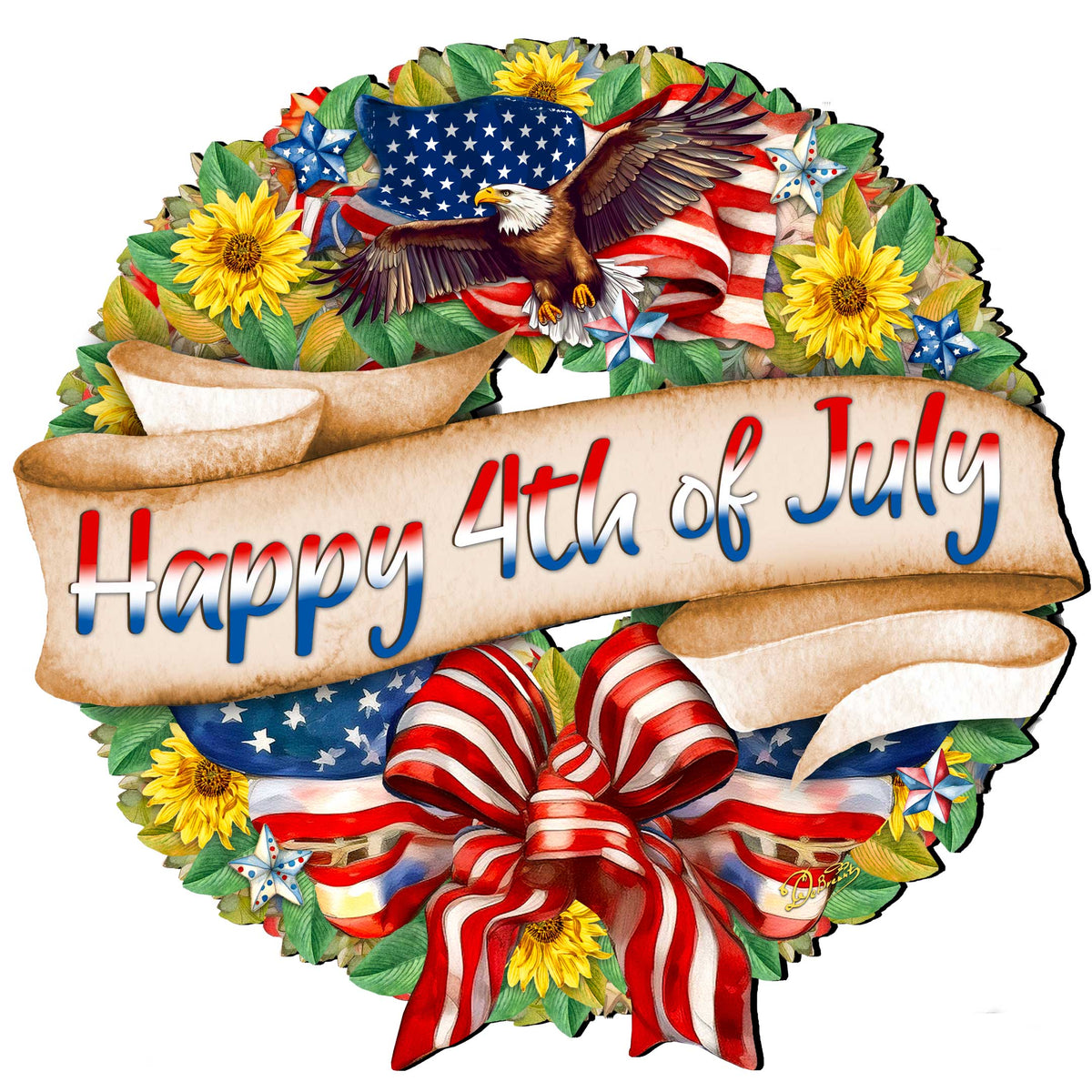 Happy 4th of July Wreath Decorative Holiday Door Decor by G. DeBrekht - American Christmas Decor - 8652791H