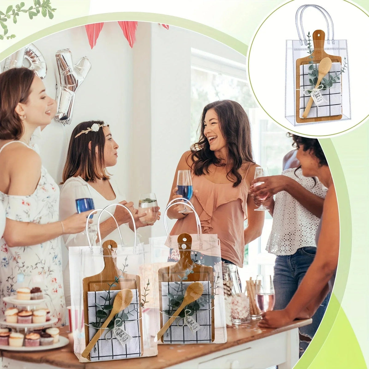 6 Sets Baby Shower Prizes for Game Player Baby Shower Winners Guest Gifts Bamboo Cheese Board Bamboo Spoon Plaid Towel Artificial Eucalyptus Stems Tags Bags for Wedding Bridal Favors (Square) for Halloween, Christmas Event &