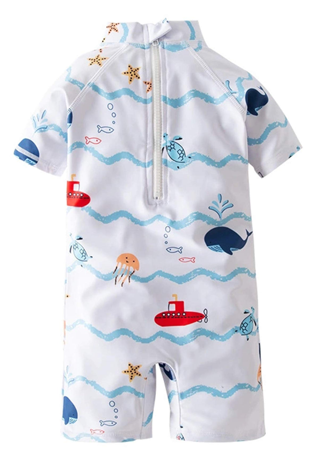 Styles I Love Little Boys Sea Animals Print One-Piece Rash Guard Swimsuit with Sun Hat 2pcs Set Bathing Suit Beach Swimwear