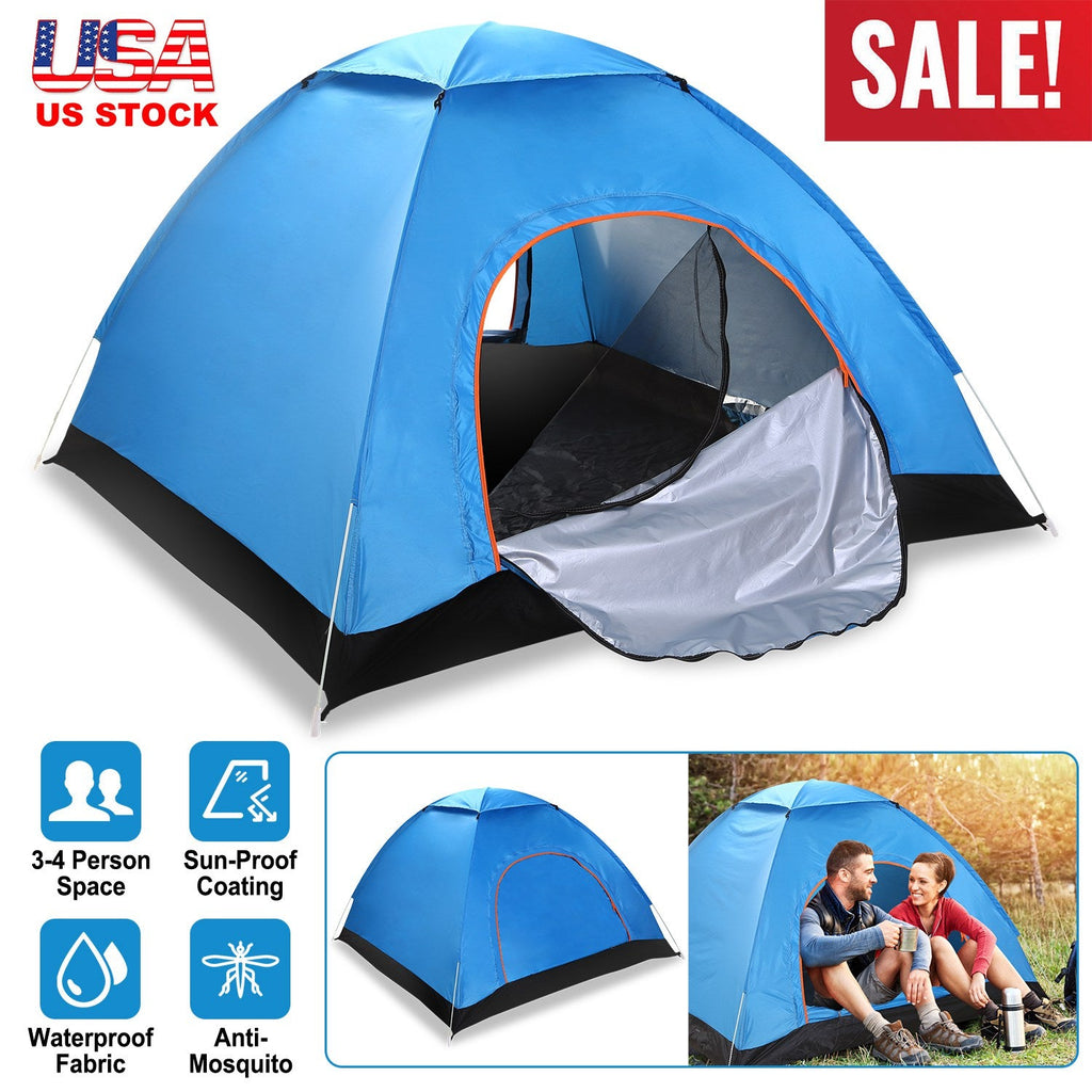 4 Persons Camping Waterproof Tent Pop Up Tent Instant Setup Tent w/2 Mosquito Net Doors Carrying Bag Folding 4 Seasons for Hiking Climbing Adventure F