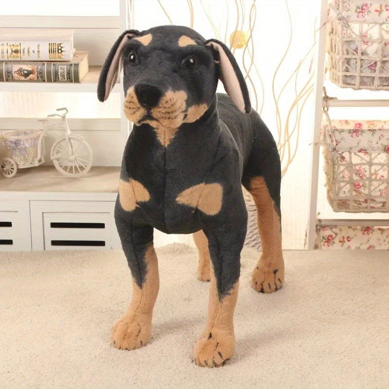 1pc Realistic Black & Tan Plush Dog - Lifelike Puppy Stuffed Animal, Soft Polyester Decorative Pet for Living Room & Bedroom, Gift for Pet Lovers