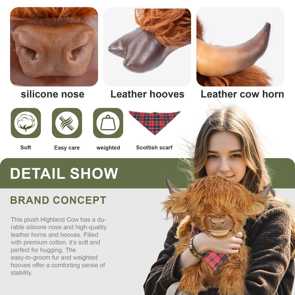 17.7 Inches Highland Cow Plush Handmade Collectable– Weighted Toy for Kids & Adults