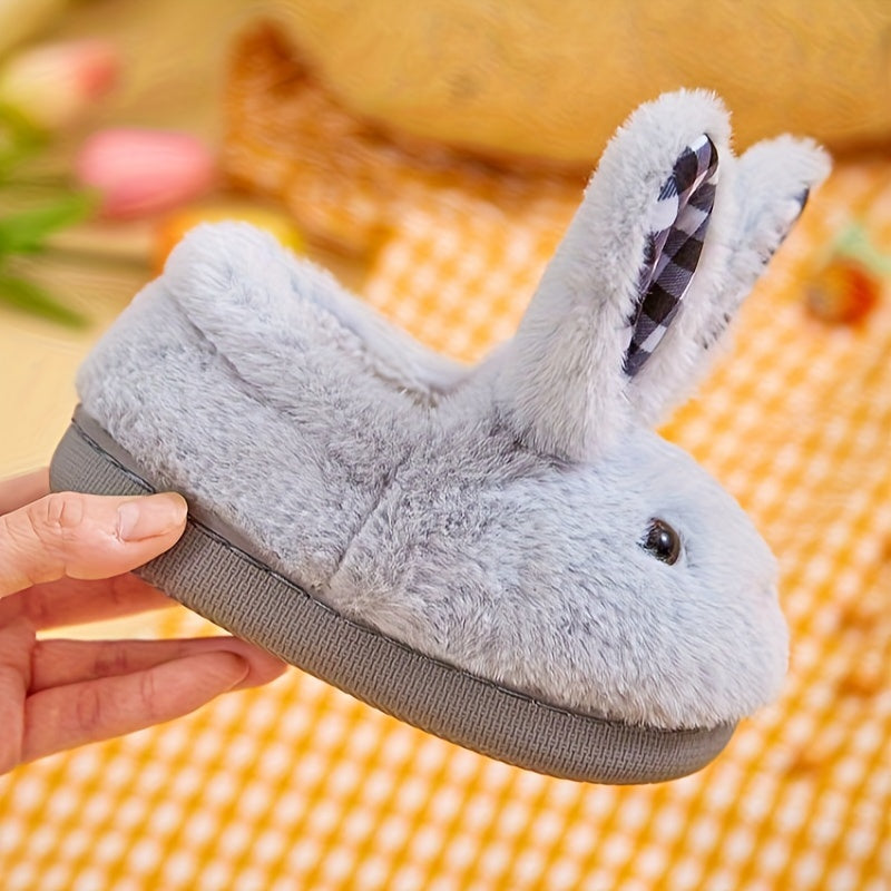 SENMYSAN Kids Bunny Ear Plush Slippers - Cozy Slip-On Indoor House Shoes with Fleece Lining & EVA Sole for Toddlers, Boys & Girls - Pink/Grey/White