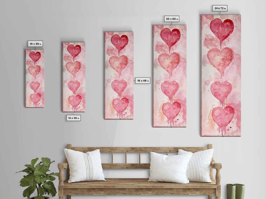Watercolor Dripping Hearts Framed Canvas Print, Romantic Pink Abstract Art, Light Pink Wall Decor Valentine’s Day Gift Bedroom Art