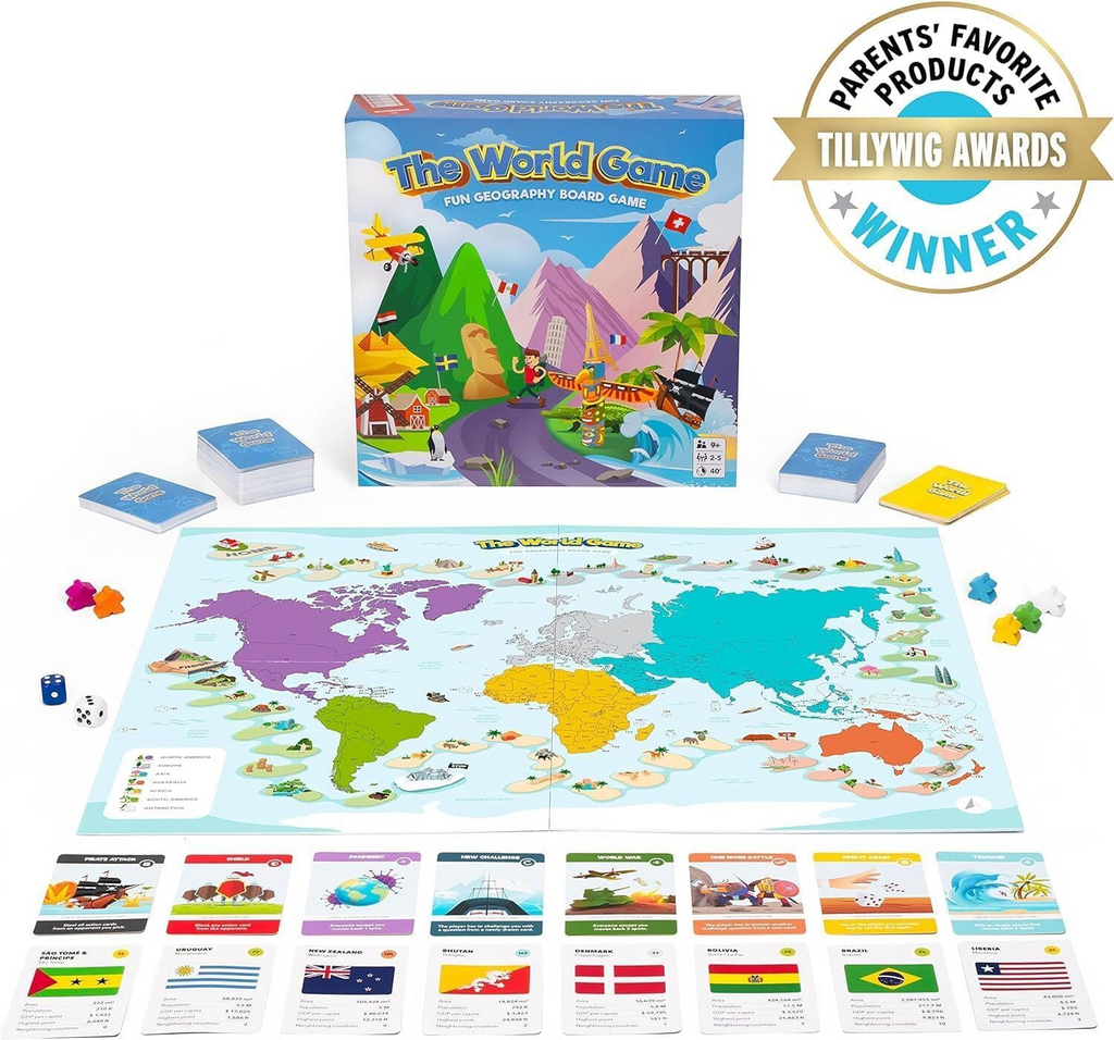 The World Game Race Around the World Geography Educational Board Game – 194 Countries, Flags, Capitals & World Cultures Learning Game