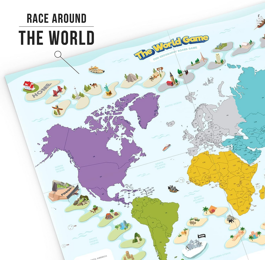 The World Game Race Around the World Geography Educational Board Game – 194 Countries, Flags, Capitals & World Cultures Learning Game