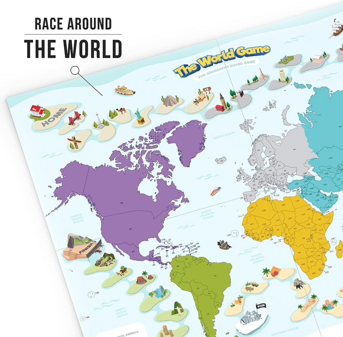 The World Game Race Around the World Geography Educational Board Game – 194 Countries, Flags, Capitals & World Cultures Learning Game