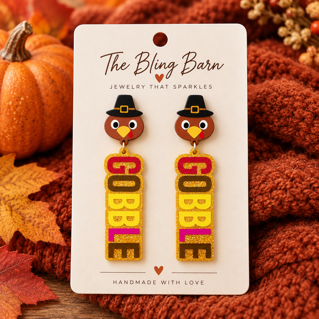 Gobble Turkey Acrylic Thanksgiving Statement Earrings