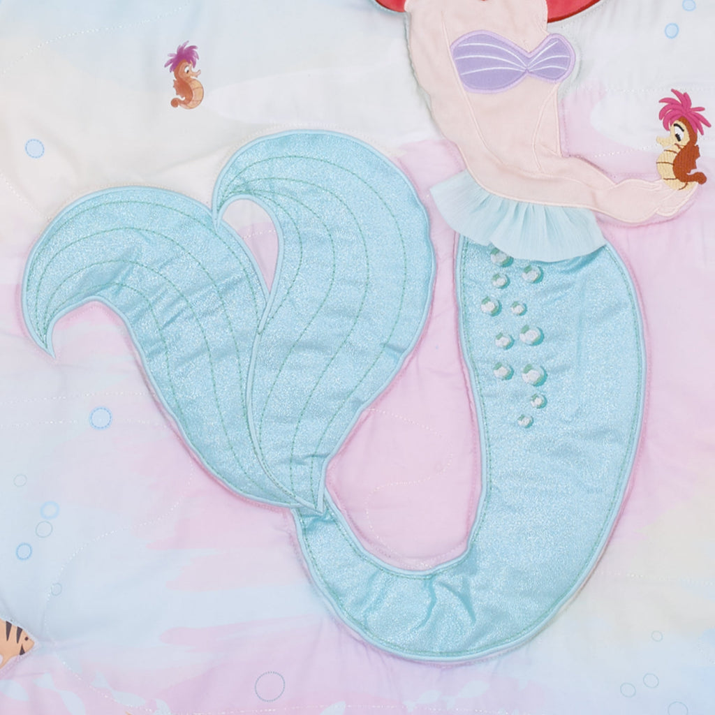 Disney Ariel Watercolor Wishes Aqua, Pink and White 3 Piece Nursery Crib Bedding Set - Comforter, 100% Cotton Fitted Crib Sheet and Crib Skirt