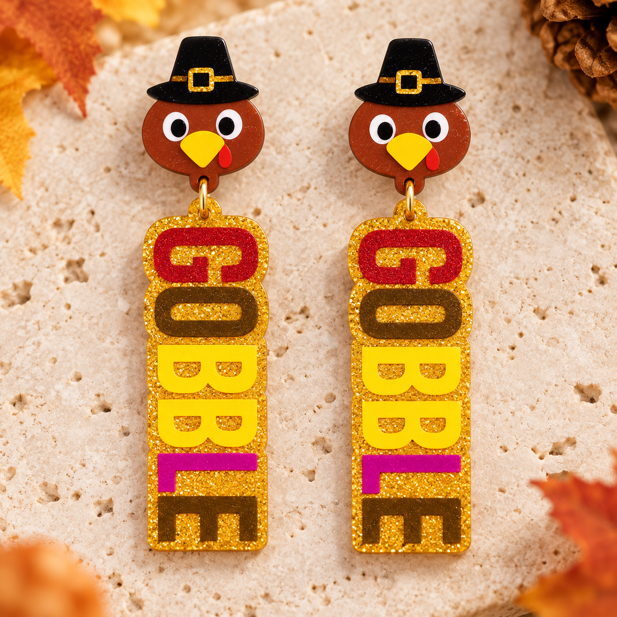 Gobble Turkey Acrylic Thanksgiving Statement Earrings