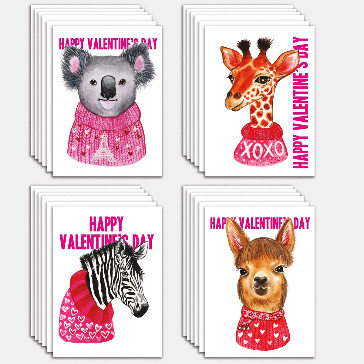 Valentine's Day Animal Cards, Set of 24
