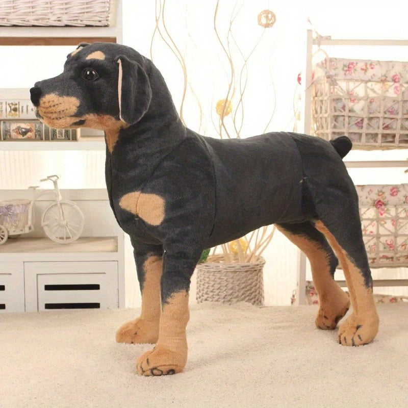 1pc Realistic Black & Tan Plush Dog - Lifelike Puppy Stuffed Animal, Soft Polyester Decorative Pet for Living Room & Bedroom, Gift for Pet Lovers
