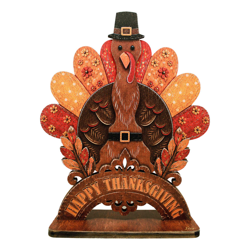 Happy Thanksgiving Turkey Wooden Tabletop Decoration – Fall Harvest Décor by G. Debrekht – 862110