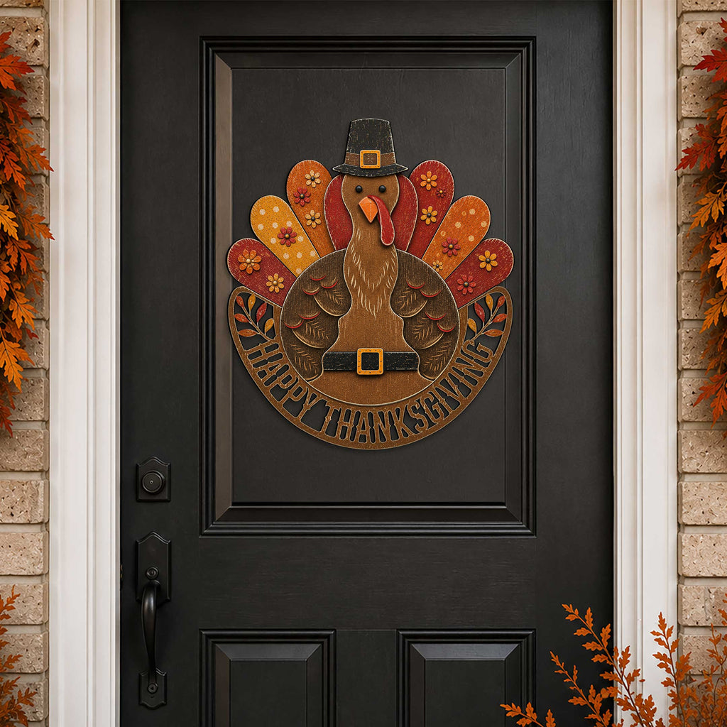 Thanksgiving Turkey Wooden Door Hanger – Handcrafted Wooden Fall Door Décor - 8652900H