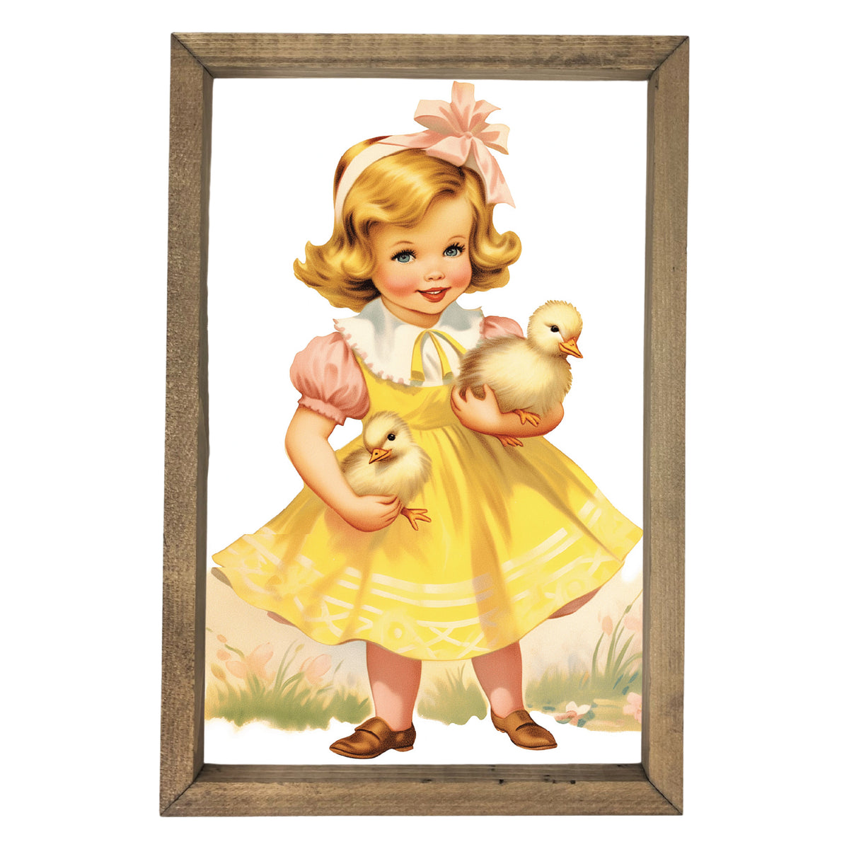 Vintage Girl with Ducklings Framed Art
