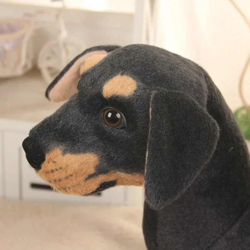 1pc Realistic Black & Tan Plush Dog - Lifelike Puppy Stuffed Animal, Soft Polyester Decorative Pet for Living Room & Bedroom, Gift for Pet Lovers