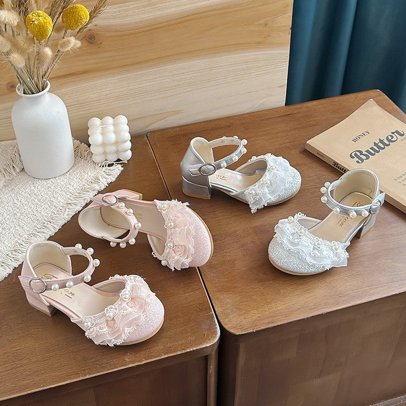 Girls' Pearl-Detail Closed-Toe Low-Heel Sandals