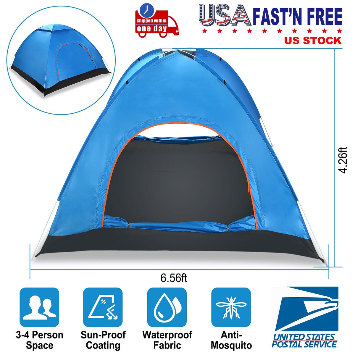 4 Persons Camping Waterproof Tent Pop Up Tent Instant Setup Tent w/2 Mosquito Net Doors Carrying Bag Folding 4 Seasons for Hiking Climbing Adventure F
