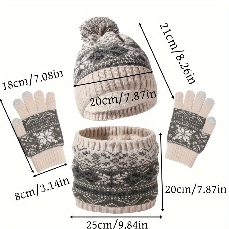 1-Piece Autumn & Winter Children's Warm Set – Cute Snowflake Knitted Hat, Scarf & Gloves for Baby