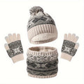 1-Piece Autumn & Winter Children's Warm Set – Cute Snowflake Knitted Hat, Scarf & Gloves for Baby