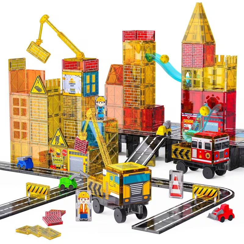 51-Piece Magnetic Construction Site Building Set – STEM Engineering & Road Design Kit