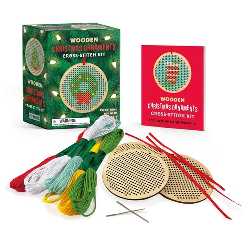 Wooden Christmas Ornaments Cross-Stitch Kit: Everything You Need to Create 3 Keepsakes - Paperback