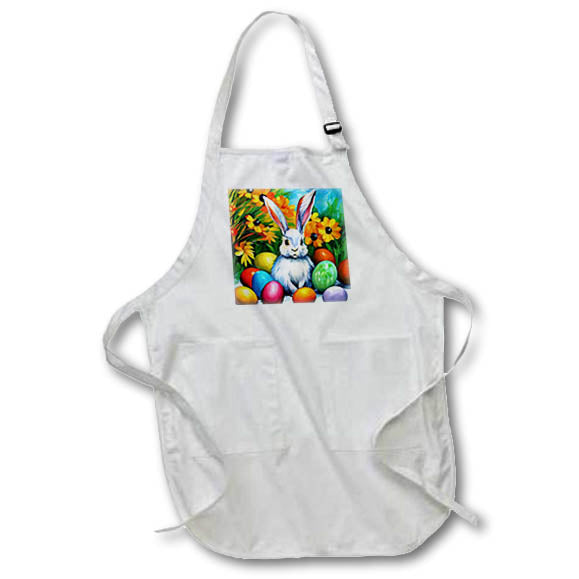 Apron - Cute Easter bunny, painted eggs, yellow flowers in the spring garden Alexis Design - Holidays Easter