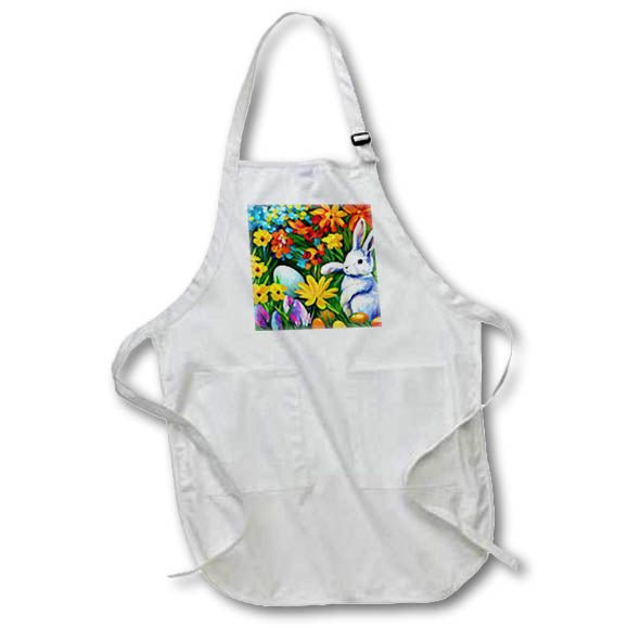 Apron - White Easter bunny, eggs, flowers. The magic of the spring garden Alexis Design - Holidays Easter